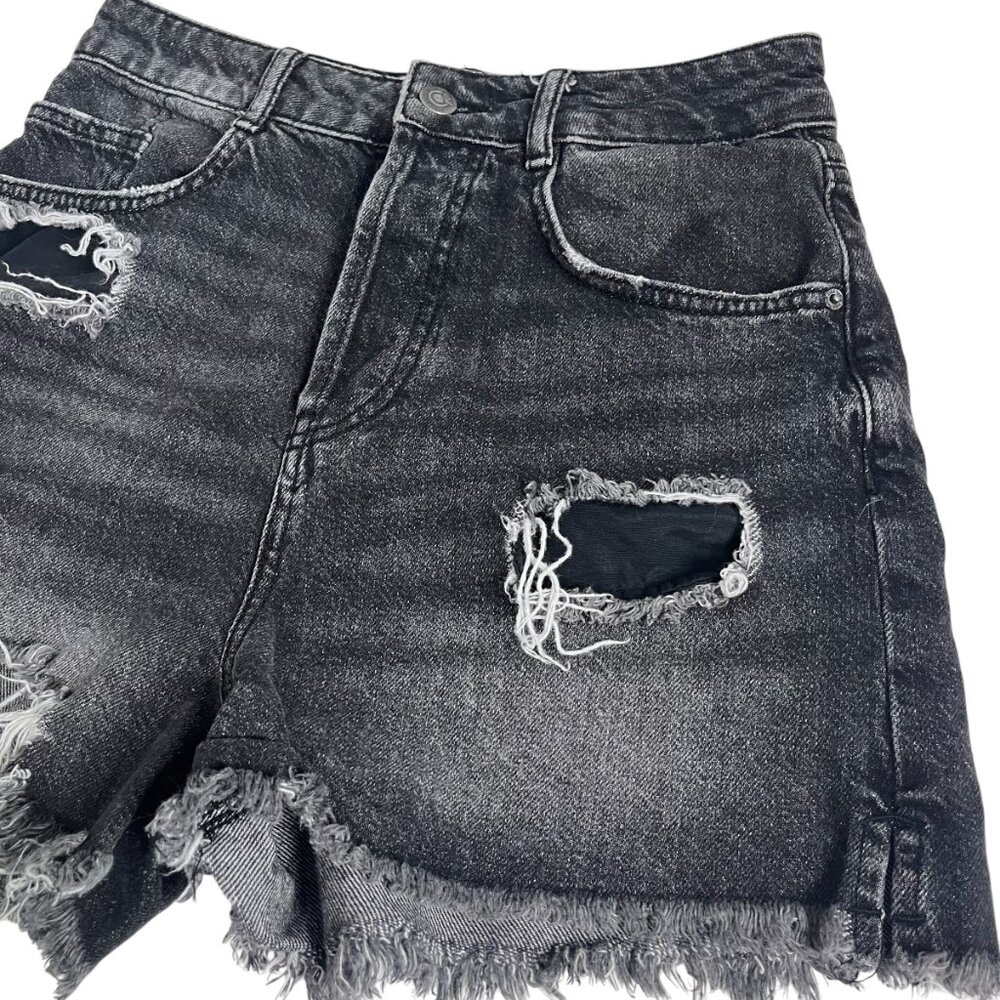 Zara Black distressed high rise denim button fly shorts - Picture 3 of 12